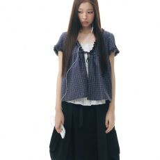 批发Twodaysoff双休日韩系设计感假两件撞色纯棉<b class='q'>格子</b><b class='q'>衬衫</b>短袖女款上衣