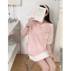 批发有货<b class='q'>韩版</b>钩花镂空袖<b class='q'>衬衫</b>口袋设计感短袖<b class='q'>T</b><b class='q'>恤</b>独特上衣