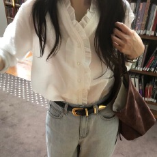 批发现 韩国东大门法式气质V领时尚休闲木耳边长袖<b class='q'>衬衫</b>女<b class='q'>上衣</b>小衫女