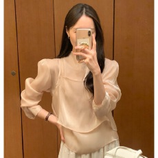 批发有货韩国东大门气质设计感叠穿两件套吊带<b class='q'>衬衫</b>套装女