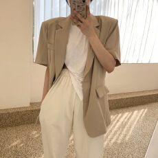 批发有货韩国chic 法式男友风宽松短袖上衣<b class='q'>西装外套</b>