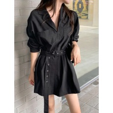 批发有货2026秋季新款 <b class='q'>韩版</b>简约淑女气质纯色宽松连衣裙