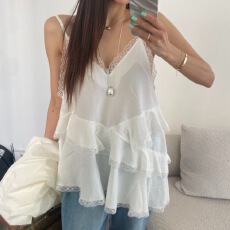 批发2026夏季新款<b class='q'>韩版</b>时尚蕾丝拼接吊带背心不规则上衣女宽松百搭显瘦