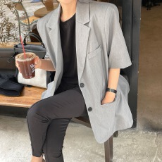 批发有货夏季薄款网红时尚气质中长款休闲短袖<b class='q'>西装外套</b>