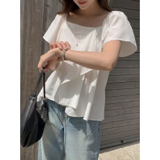 批发chic 韩国夏季法式方领气质小众设计感飞飞袖宽松百搭衬衫上衣