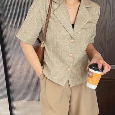 批发韩国复古小香风短款短袖外套薄上衣