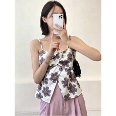chic复古设计感开叉吊带背心女夏季设计感小众短款法式上衣夏女装