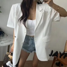 批发韩国东大门2026<b class='q'>夏</b>季新款女装气质简约系扣翻领短袖外套
