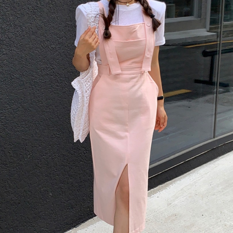 BY29039# 时尚甜辣纯色开叉背带裤 服裝批發女裝批發服飾貨源