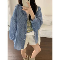 批发2026连帽粉色<b class='q'>格子</b>防晒衬<b class='q'>衫</b>女