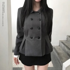 chic时尚 甜美少女双排扣正肩收腰长袖外套