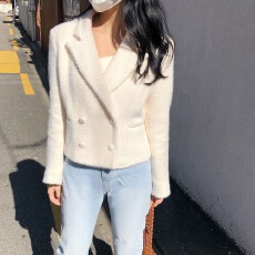 批发chic 韩国冬季法式简约复古双排扣短款百搭毛呢子夹克西装<b class='q'>外套</b>