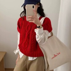 批发粗棒针复古麻花纹针织衫女<b class='q'>短</b>袖套头毛衣外穿韩国东大门高级感上衣
