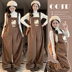 批发孕妇装秋冬新款针织打底卡通孕妇加绒时尚<b class='q'>背带裤</b>孕妇套装