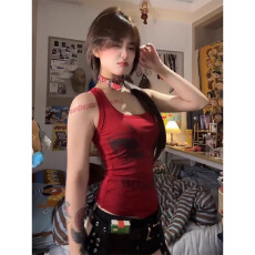 批发美式辣妹涂鸦印花<b class='q'>无袖</b>工字小背心女夏季修身显瘦吊带外穿内搭上衣