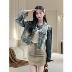 批发复古蓝小个子牛仔外套女2025秋<b class='q'>冬</b>新款设计感时尚显瘦上衣夹克女潮