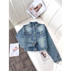 批发港风复古立领宽松水洗长袖牛仔外套女秋<b class='q'>冬</b>季时尚设计感上衣