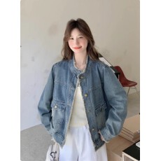 批发短外套秋<b class='q'>冬</b>季牛仔水洗秋季毛边女款牛仔外套女短款时尚