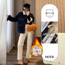 批发小个子加绒加厚牛仔棉服外套秋<b class='q'>冬</b>新款韩版ins百搭宽松保暖棉衣