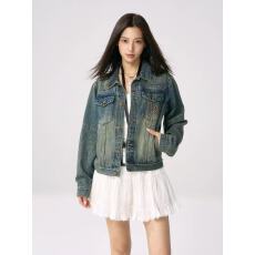 批发TENPSEN秋冬水洗复古<b class='q'>牛仔</b>夹克百搭宽松休闲工装基础翻领短款外套