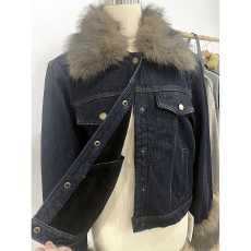 批发高级感藏蓝色夹棉毛绒翻领小香风棉服外套女<b class='q'>冬</b>季宽松加厚保暖棉衣