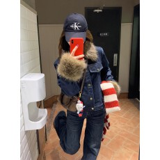 批发美式复古大毛领牛仔外套女2025年秋<b class='q'>冬</b>季新款加厚保暖设计感短上衣