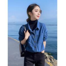 批发春秋装穿搭蓝色<b class='q'>牛仔</b>外套高级感衬衫女2024年新款休闲时尚上衣衬衣