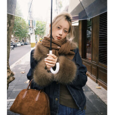 批发8uioio巴恩<b class='q'>冬</b>令毛毛领牛仔外套女秋<b class='q'>冬</b>2025年新款加厚短款上衣