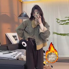 批发欧货加绒加厚<b class='q'>牛仔</b>外套女秋冬翻领宽松显瘦百搭复古时尚<b class='q'>夹克</b>上衣潮