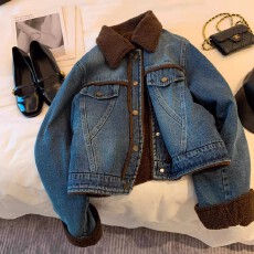 批发欧货羊羔绒牛仔棉服女2025<b class='q'>冬</b>季新款保暖加厚小香风减龄牛仔外套潮