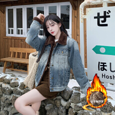 韩系初冬chic外套女小香风高级感羊羔绒加绒加厚毛领牛仔夹克上衣
