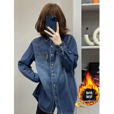 批发时尚休闲加绒牛仔<b class='q'>衬衫女</b>2025春秋新款小个子叠穿衬衣加厚外套上衣