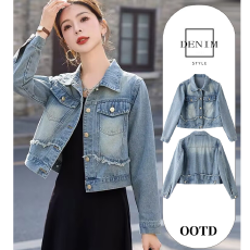 批发复古毛边牛仔外套女早春季2025新款小个子休闲宽松短款夹克上衣潮