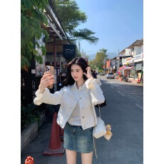 批发famouswang2025年清冷牛仔复古明线短款宽松休闲牛仔外套夹克