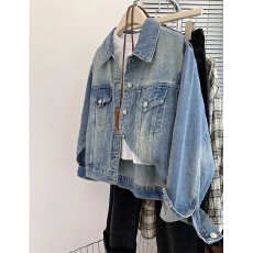 批发时尚复古小个子休闲牛仔短款外套女设计2026新款宽松通勤夹克上衣