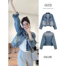 批发美式复古牛仔外套女早秋季2024新款设计感显瘦小个子短款夹克上衣