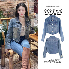 批发牛仔外套女春秋季洋气时尚港风复古<b class='q'>百搭</b>外穿长袖短款夹克chic上衣