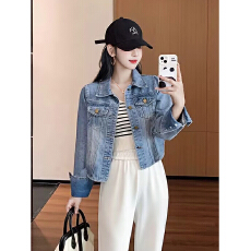 批发复古牛仔外套女2026春季新款爆款设计感小众港风长袖短款夹克上衣