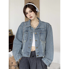 批发春秋新款复古宽松牛仔短外套小个子港风短款时尚夹克早春上衣女装