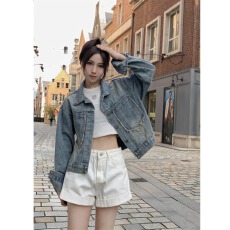 批发法式复古毛边潮流牛仔短外套女秋季2025新款长袖宽松<b class='q'>百搭</b>休闲上衣