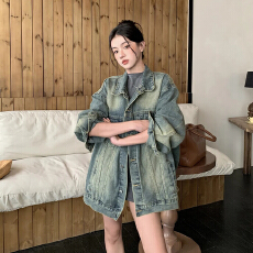 批发高街美式复古水洗做旧牛仔外套女春秋宽松bf慵懒风休闲百搭上衣潮