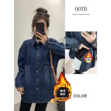 批发加绒<b class='q'>牛仔</b><b class='q'>衬衫</b>女款秋冬季高级感轻奢加厚保暖叠穿打底外穿<b class='q'>衬衣</b>上衣