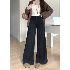 2026春新款水洗阔腿裤女设计感高腰牛仔裤弹力百搭微喇叭拖地长裤