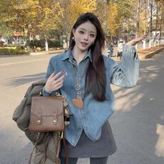 批发2016春季水洗做旧加绒洋气叠穿上衣休闲宽松百搭感复古<b class='q'>牛仔</b><b class='q'>衬衫</b>