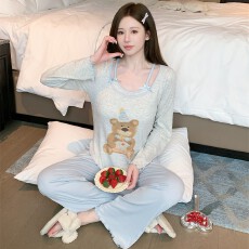 批发<b class='q'>睡衣</b>女春秋<b class='q'>莫代尔</b>棉礼帽熊印花舒适长袖长裤套装胸棉家居服