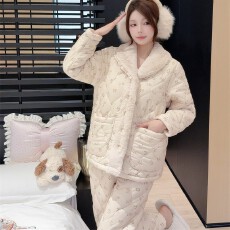 批发睡衣女冬长袖纯色保暖三层夹棉加厚中国风小雏菊长裤套装<b class='q'>家居服</b>