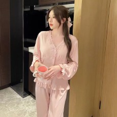 批发<b class='q'>睡衣</b>女新款<b class='q'>莫代尔</b>棉性感宫廷风荷叶花边可外穿长袖套装家居服