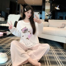 批发<b class='q'>睡衣</b>女春秋<b class='q'>莫代尔</b>棉长袖眼罩熊印花梭织棉裤子套装胸棉家居服