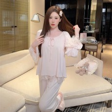 批发<b class='q'>睡衣</b>女新款<b class='q'>莫代尔</b>棉性感宫廷风荷叶花边蕾丝可外穿长袖套装家居服