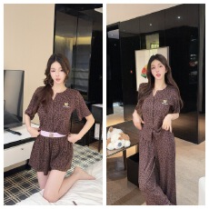 批发睡衣女夏季豹纹莫代尔开衫可外穿<b class='q'>短</b>袖<b class='q'>短</b>裤长裤三件套加胸棉家居服
